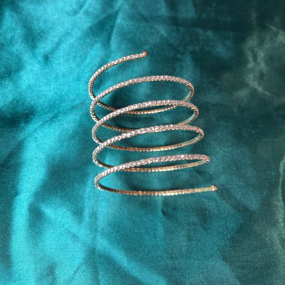 Silver Rhinestone Cuff Bangle Bracelet - Picture 3 of 7
